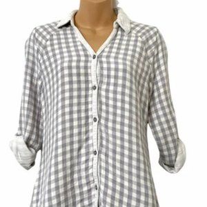 Saturday Sunday Anthropologie Grey and White Plaid Shirt Sz XS